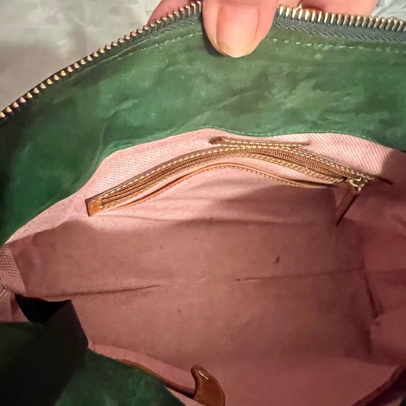 Dooney & Bourke Forest Green Florentine Pebbled Leather Satchel with Tan Trim - Picture 8 of 16